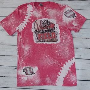 Small Bleached Baseball Tee "My Heart is on that Field" New